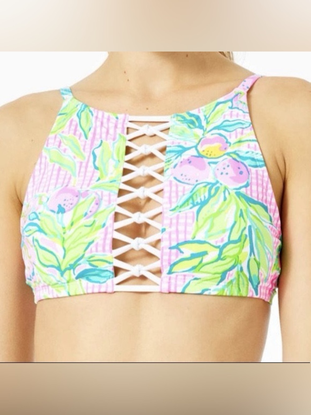 Lilly Pulitzer Adderlay Swim Top Size 4 Don’t stop beleafing